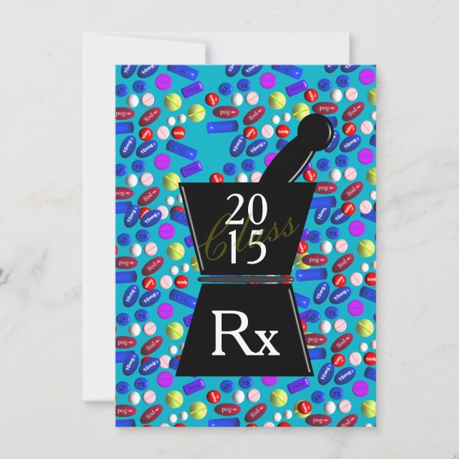 Fun Pharm-D Graduation Invitations 2015 Bleu (Devant)