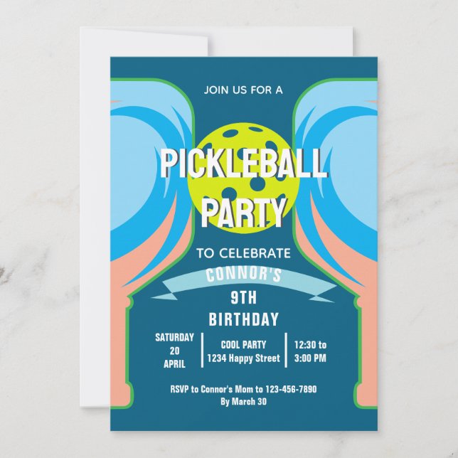 Fun Pickleball Anniversaire Fête Invitation pour l (Devant)