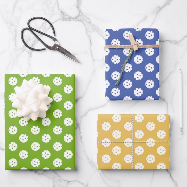 Fun Pickleball Muster Blau Grün Orange Geschenkpapier Set (Vorderseite)
