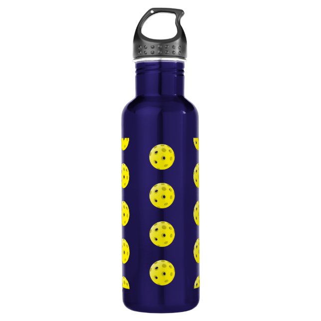 Fun Pickleball Muster Gelb und Blau Edelstahlflasche (Vorderseite)