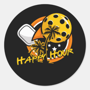 Fun Pickleball Rentirement Happy Hour Huge Pickleb Runder Aufkleber