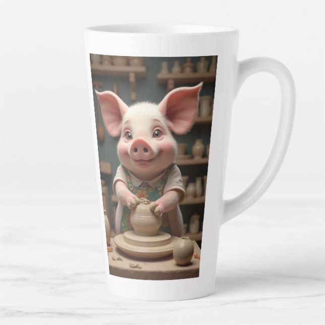 Fun Piggy Töpferkünstler Latte Tasse (Rechts)