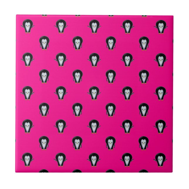 Fun Pinguine über Hot Pink Pattern Fliese (Vorderseite)
