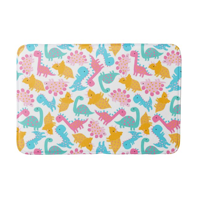 Fun Pink & Aquamarin Dinosaurier Muster Badematte (Vorderseite)