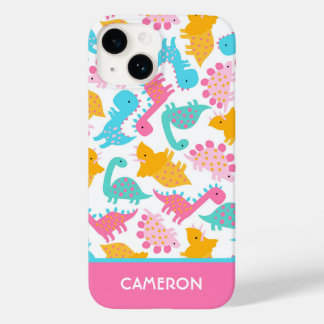 Fun Pink & Aquamarin Dinosaurier Muster Case-Mate iPhone 14 Hülle