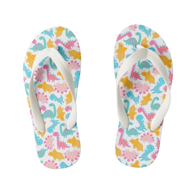 Fun Pink & Aquamarin Dinosaurier Muster Kinderbadesandalen (Fußbett)