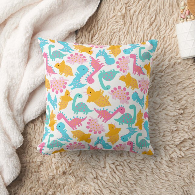Fun Pink & Aquamarin Dinosaurier Muster Kissen (Decke)