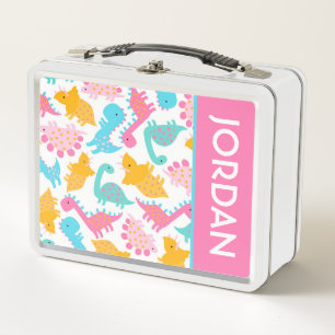 Fun Pink & Aquamarin Dinosaurier Muster Metall Brotdose