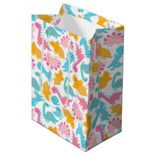 Fun Pink & Aquamarin Dinosaurier Muster Mittlere Geschenktüte
