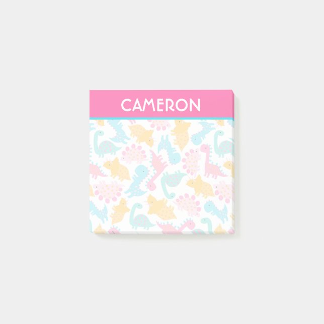 Fun Pink & Aquamarin Dinosaurier Muster Post-it Klebezettel (Vorderseite)