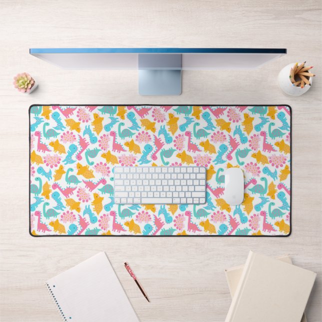 Fun Pink & Aquamarin Dinosaurier Muster Schreibtischunterlage (Büro 1)