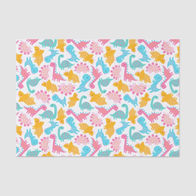 Fun Pink & Aquamarin Dinosaurier Muster Seidenpapier (Vorderseite)