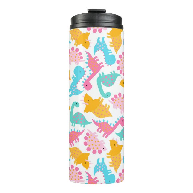 Fun Pink & Aquamarin Dinosaurier Muster Thermosbecher (Vorderseite)