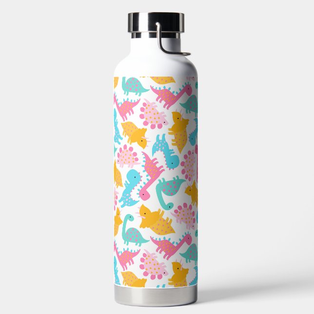 Fun Pink & Aquamarin Dinosaurier Muster Trinkflasche (links)