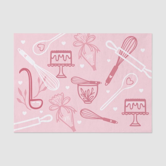 Fun Pink Backen & Kochen Utensisches Muster Seidenpapier (Vorderseite)