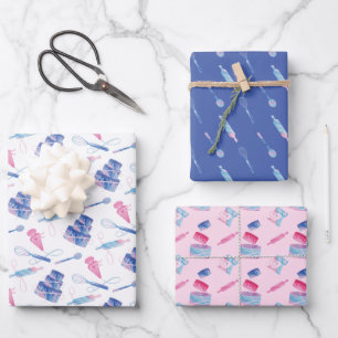 Fun Pink Blue Baking Utensitäten & Marmor Glaze Ca Geschenkpapier Set