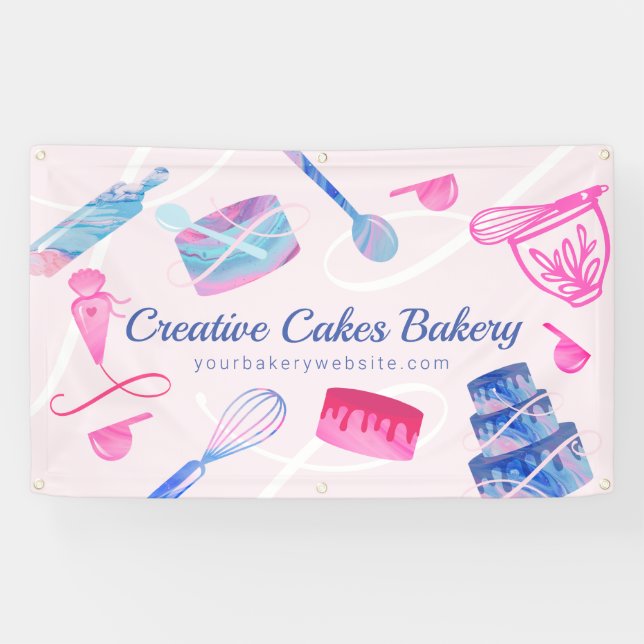 Fun Pink Blue Marble Backwaren Werkzeuge und Zubeh Banner (Horizontal)