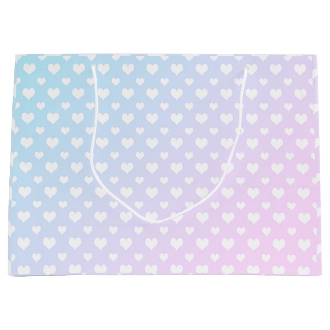 Fun Pink Blue White Hearts Große Geschenktüte (Vorderseite)