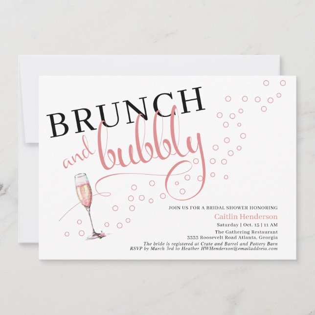 Fun Pink Brunch und Bubbly Champagne Brautparty Einladung (Vorderseite)