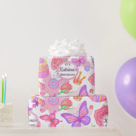 Fun Pink Butterfly, Cupcake, Candy Pattern Geschenkpapier