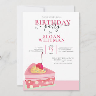 FUN PINK CAKE BIRTHDAY PARTY EINLADUNG