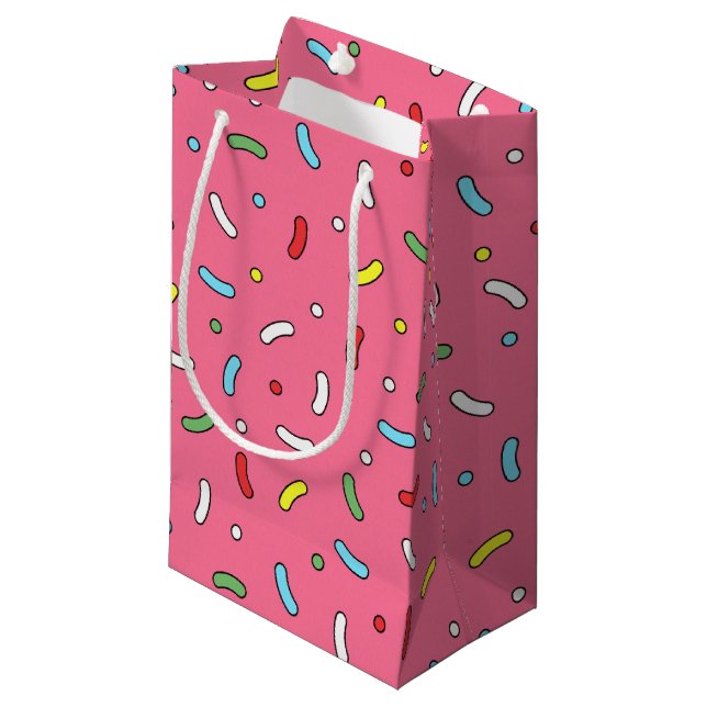 Fun Pink Candy Sprinkles Muster Kleine Geschenktüte (Vorderseite Schrägansicht)
