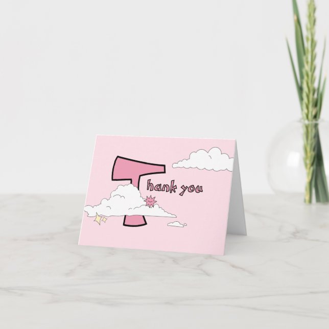 Fun Pink Doodle Cloud Baby Dusche Dankeskarte (Vorderseite)
