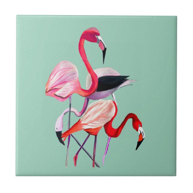Fun pink Flamingo Aquarellbild Fliese (Vorderseite)