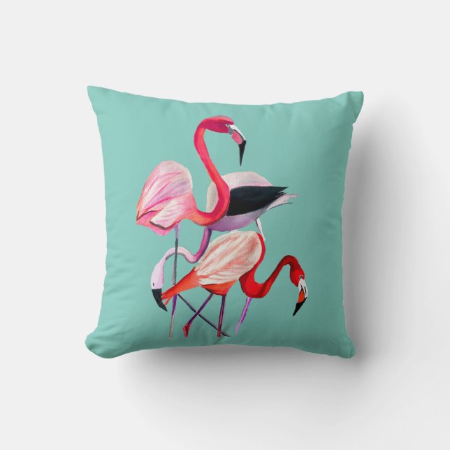 Fun pink Flamingo Aquarellbild Kissen (Vorderseite)