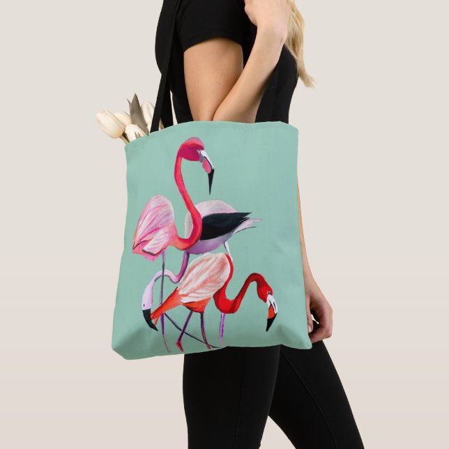 Fun pink Flamingo Aquarellbild Tasche (Von Nahem)