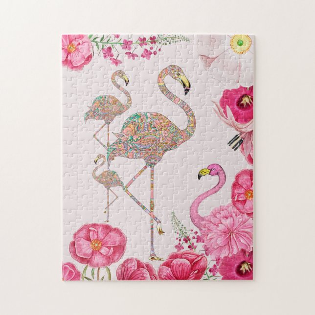 Fun Pink Flamingo surreale Collage mit Blume (Vertikal)
