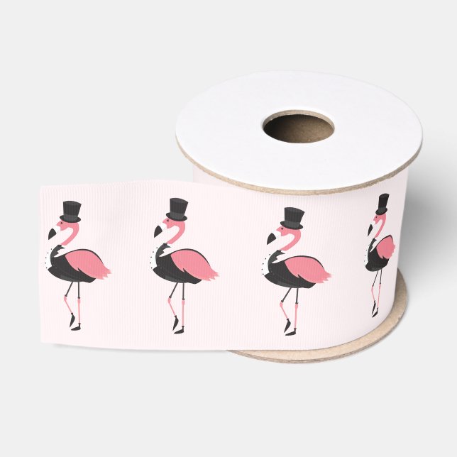 Fun Pink Flamingo Tuxedo Ripsband (Spule)
