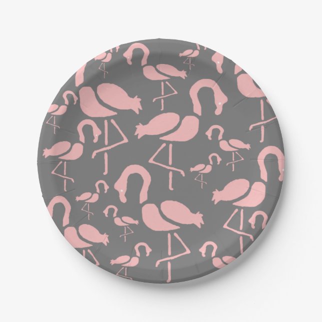 Fun Pink Flamingo Vogelkunst Pappteller (Vorderseite)