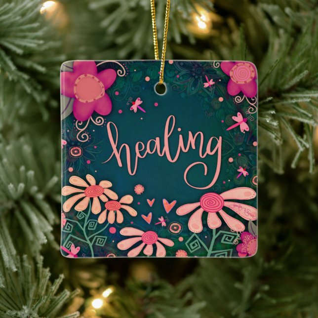 Fun Pink Floral Heilung Hübsch Herzinfarkt Inspiri Keramikornament (Baum)