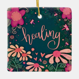 Fun Pink Floral Heilung Hübsch Herzinfarkt Inspiri Keramikornament