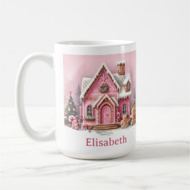 Fun Pink Gingerbread House Christmas Kaffeetasse