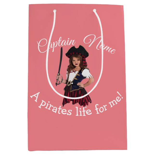 Fun Pink Girl Pirate Mittlere Geschenktüte (Vorderseite)