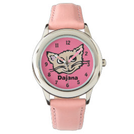 Fun pink Girls Kätzchen Kätzchen grafische Namen A Armbanduhr