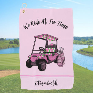 Fun Pink Glitzer Golf Cart Personalisiert Ladys Golfhandtuch