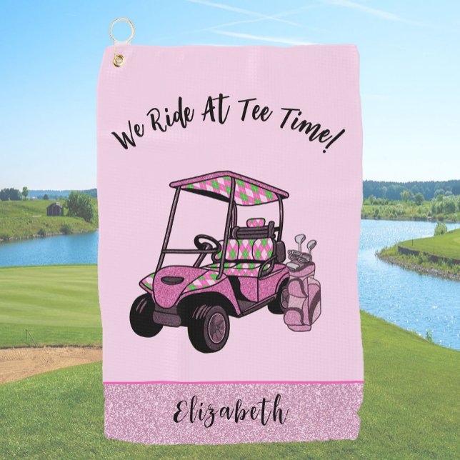 Fun Pink Glitzer Golf Cart Personalisiert Ladys Golfhandtuch (Von Creator hochgeladen)