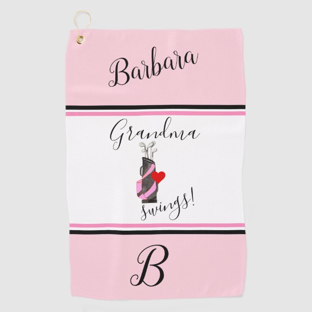 Fun Pink Golf Bag Monogram Name Golfhandtuch (Vorderseite)
