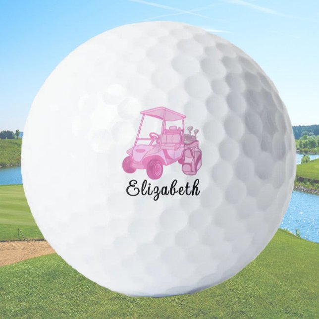 Fun Pink Golf Cart Personalisiert Name Ladys Golfball (Von Creator hochgeladen)