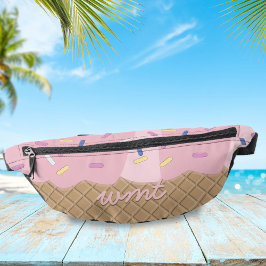 Fun Pink Ice Cream Cone Monogramme Fanny Pack