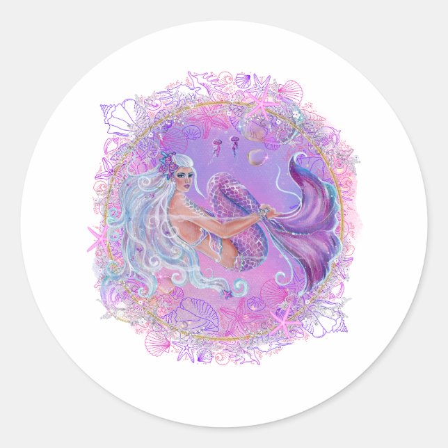 Fun Pink Meerjungfrau von Renee Lavoie Runder Aufkleber (Vorderseite)