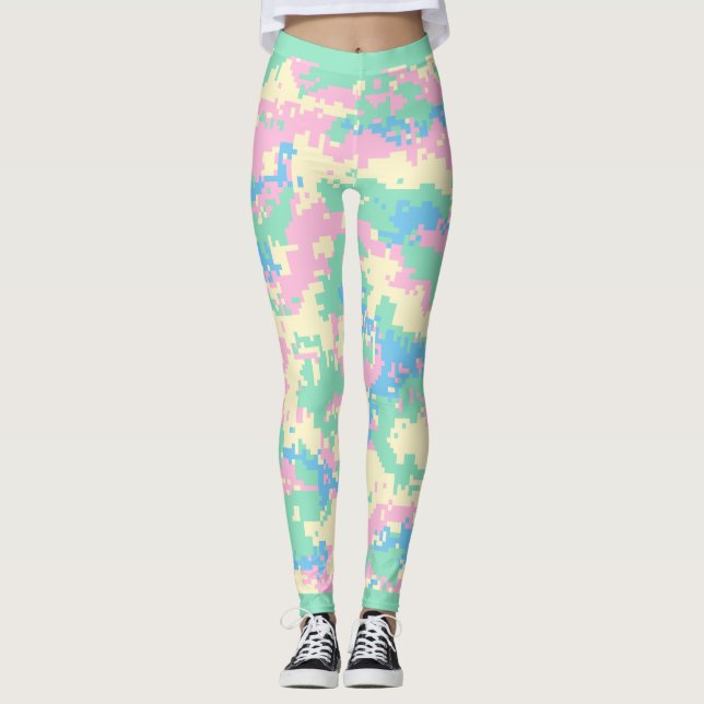 Fun pink, minzgrün, türkis, cremefarbene Tarnung, Leggings (Vorderseite)