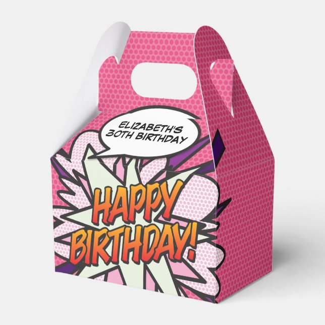 Fun Pink Modernes Comic buchen jedes Alter Geburts Geschenkschachtel (Vorderseite)