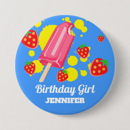 Fun Pink Popsicle und Strawberries Birthday Girl Button