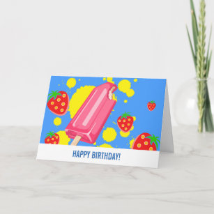 Fun Pink Popsicle und Strawberries Geburtstag Karte