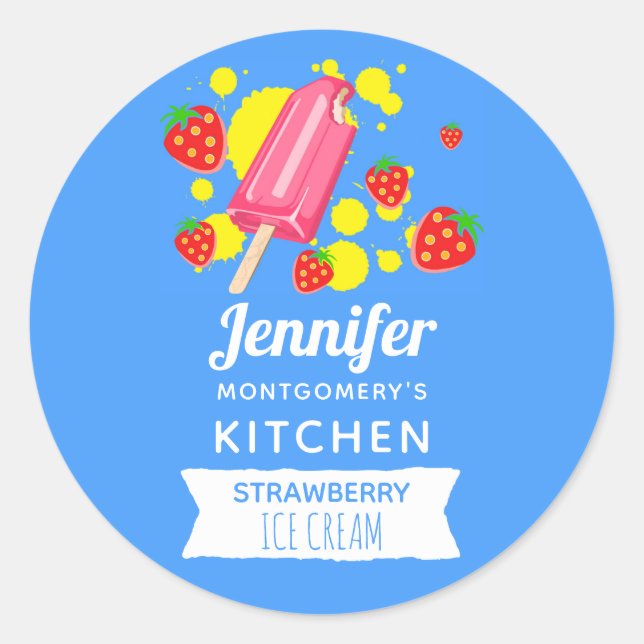 Fun Pink Popsicle und Strawberries Küche Runder Aufkleber (Vorderseite)