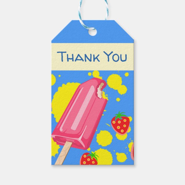 Fun Pink Popsicle und Strawberries Vielen Dank Geschenkanhänger (Vorderseite)